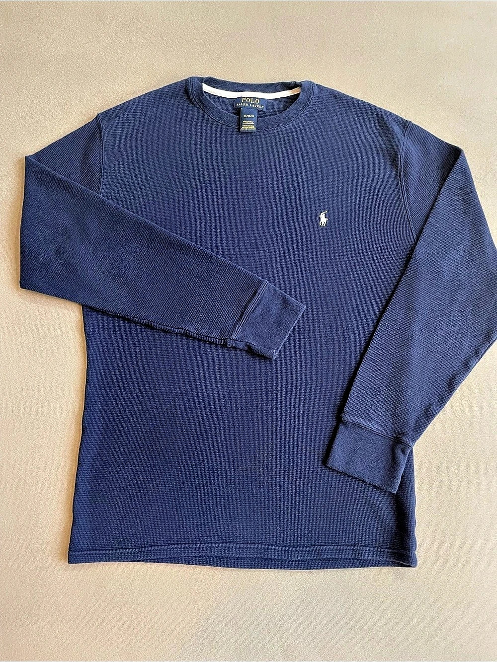 Polo Ralph Lauren Waffle-Knit Cotton Long-Sleeve Tee XL Blue